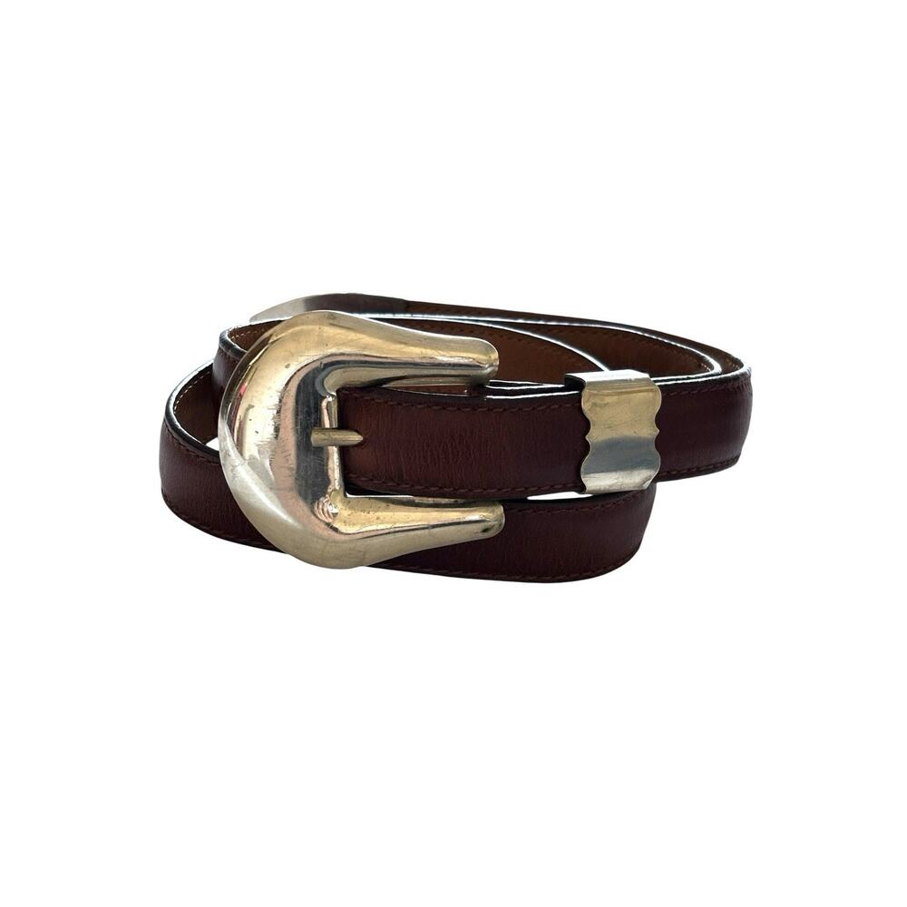 Al Beres USA Wage Sterling Silver Overlay Buckle & Black Leather Belt Size 29